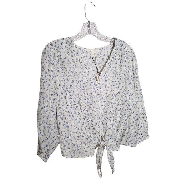Haven & Blair Womens Top Button Front Floral Print Vneck Pullover Size Medium - Picture 1 of 7